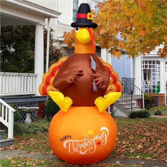 8Ft Inflatable Turkey Thanksgiving Inflatable Decorations Blow Up Turkey - Picture 1 of 8